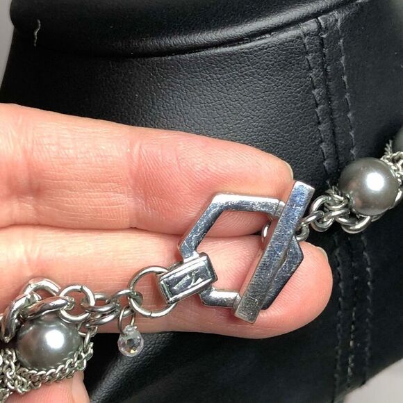 1440 Simply Vera Wang silver tone CZ chain faux pearl layered necklace 19" - Picture 3 of 3